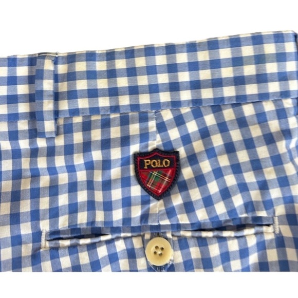 POLO GOLF Ralph Lauren Cotton Blue/White Gingham Flat Front Shorts Size 36 - Picture 8 of 11